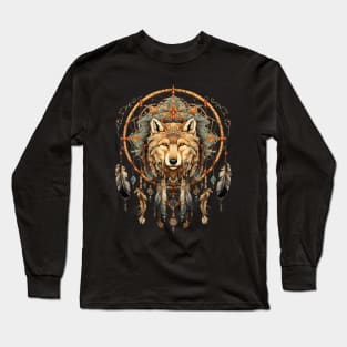 Wolf Dream Catcher on a Dark Background Long Sleeve T-Shirt